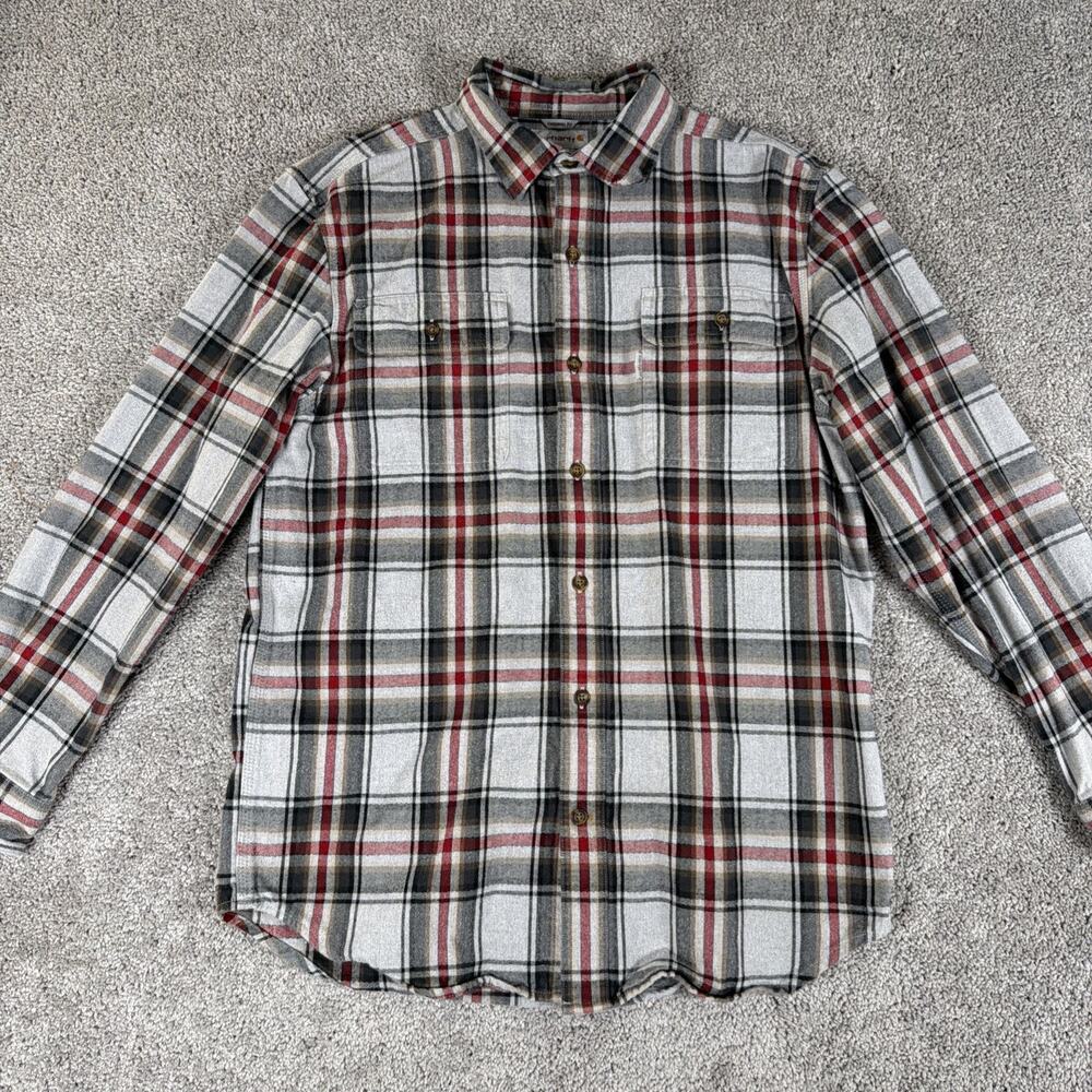 Carhartt Hubbard Flannel Shirt Men M Gray Red Plaid Cotton Flannel Work 102215